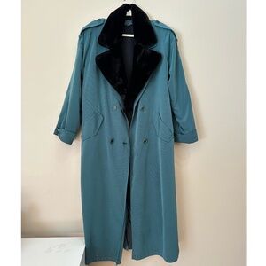 Vintage 2-later Green Trench Coat with Removable Faux Fur Collar Y2K